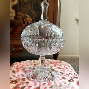 Cut Crystal Footed Covered Candy Dish Egg Shaped Clear Vintage Art Deco Preowned